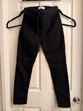 Reformation Black Lace-Up High-Waist Skinny Jeans